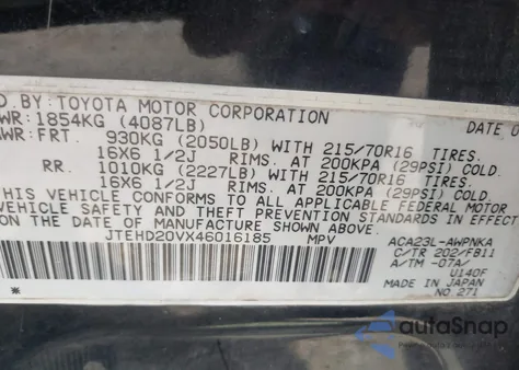 2004 Toyota Rav4 из США, поврежденный, VIN JTEHD20VX46016185